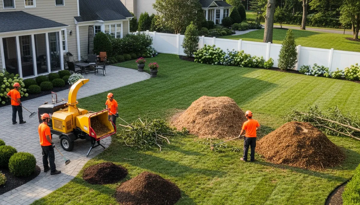 Professional tree removal and full yard cleanup in Cherry Hill NJ with stump grinding and debris mulching