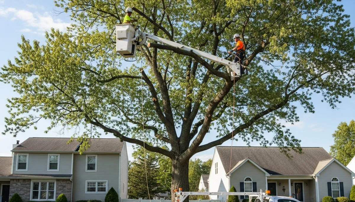 Professional tree removal service in Cherry Hill NJ safely cutting large oak tree